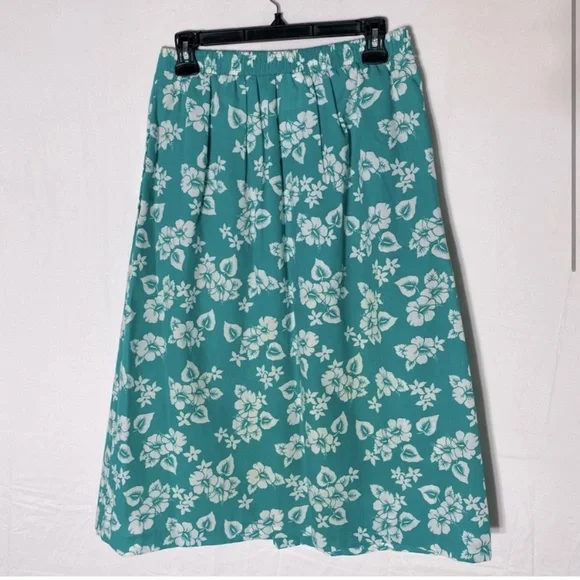 5/$25 Vintage Elle Elle Green White Floral Print Elastic Waist Midi Skirt M - Picture 2 of 16
